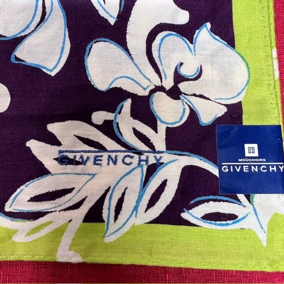 New  Givenchy Mini Scarf cotton 19.5"  brown green white color floal printed(94 - Picture 4 of 7